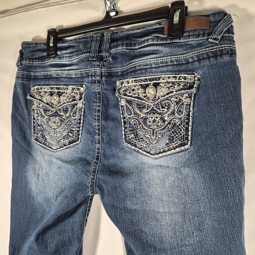 Y2k Miss Me Style Embellished Pocket Denim Capri Jeans Women's Size 15 Blue